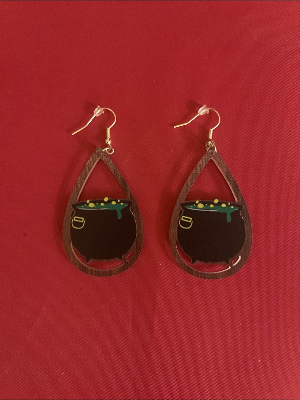 Halloween cauldron wooden earrings